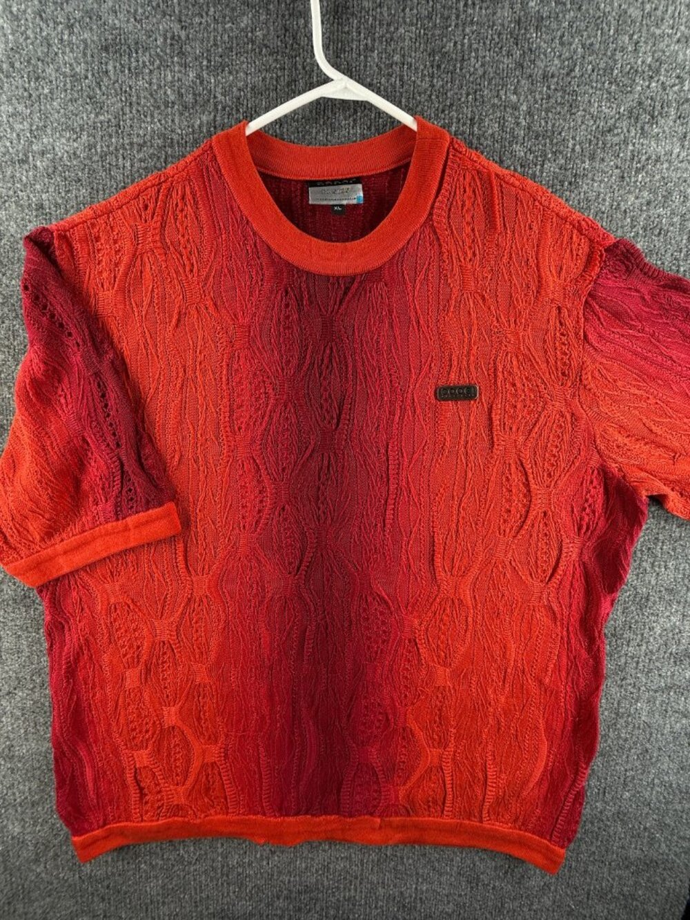 Coogi Fade Sweater Short Sleeve Red Orange Australia Logo XL Pullover Cotton